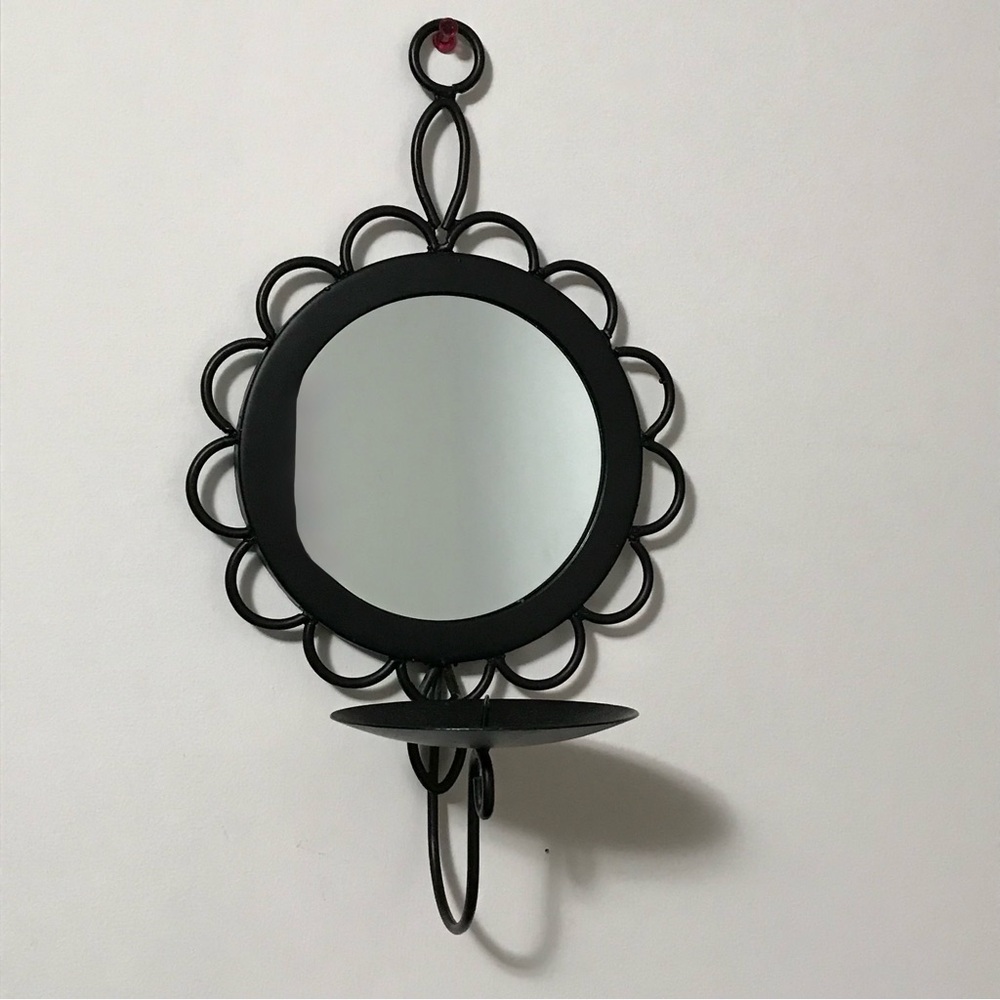 Black Metal Round Mirror Gothic Wall Sconce Candle Holder